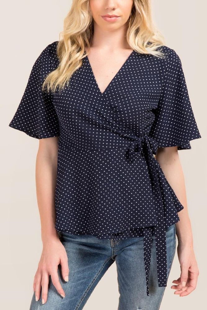 polka dot wrap blouse