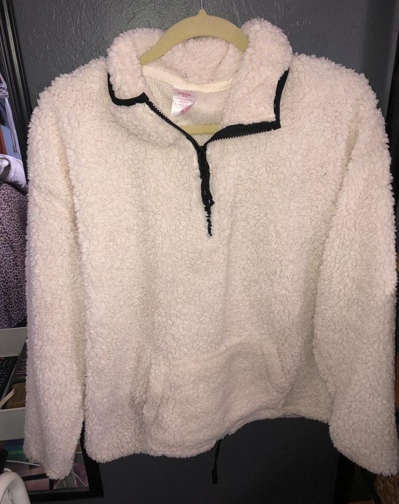 white fluffy quarter zip