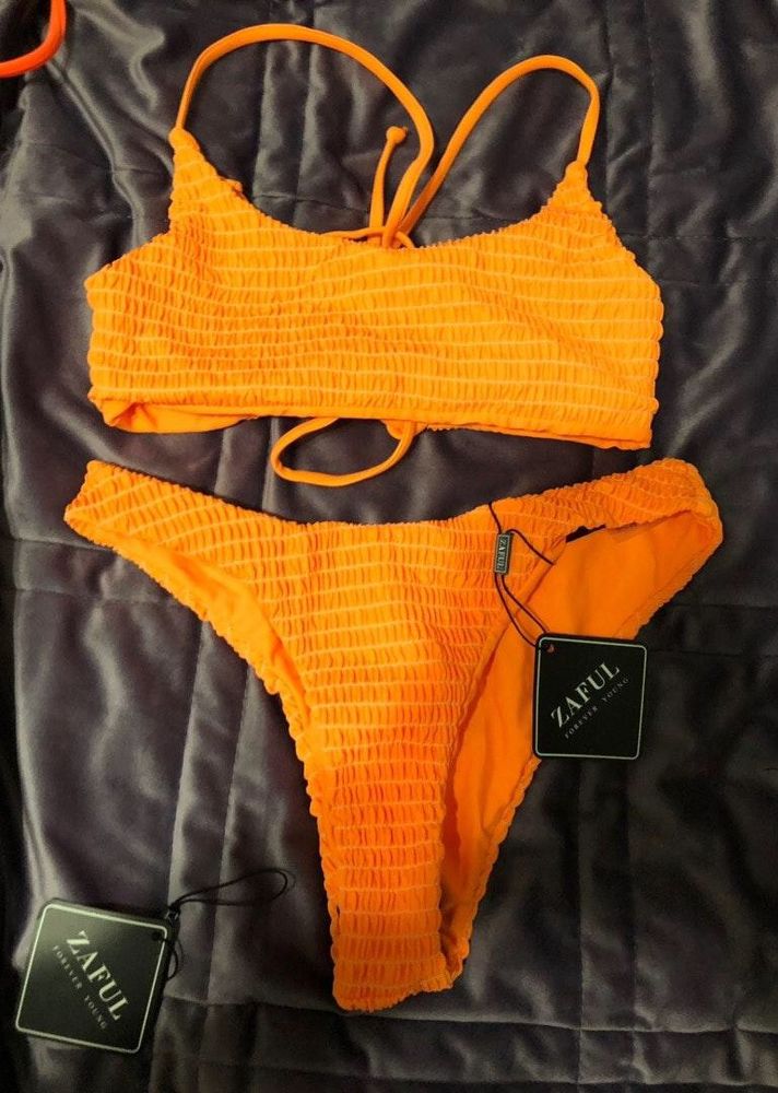 orange smocked bikini
