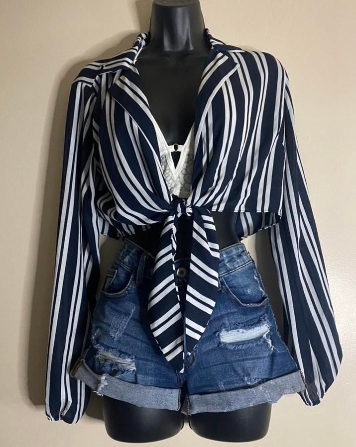 forever 21 striped tie front crop top