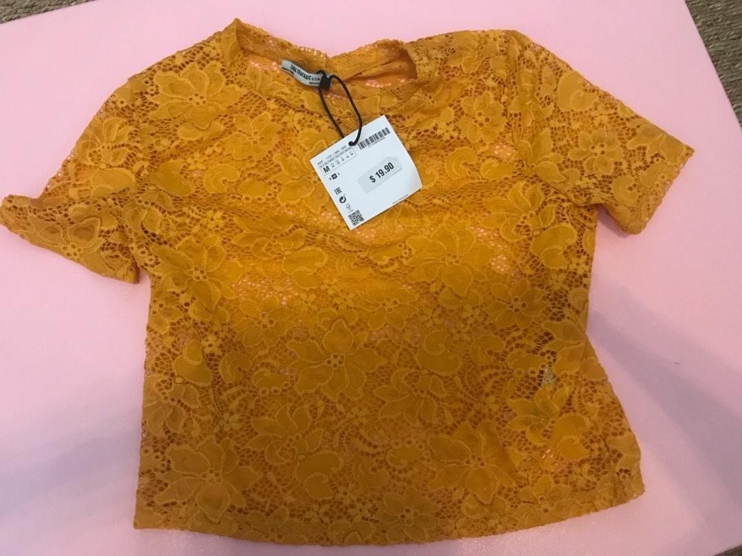 yellow lace top zara
