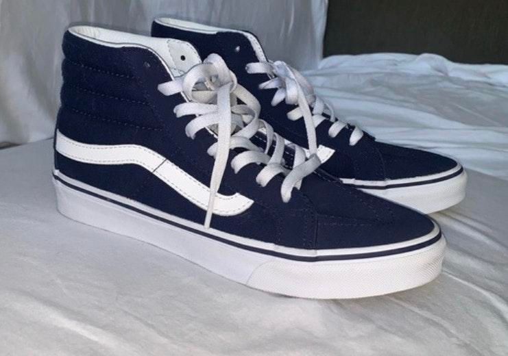 black and blue high top vans