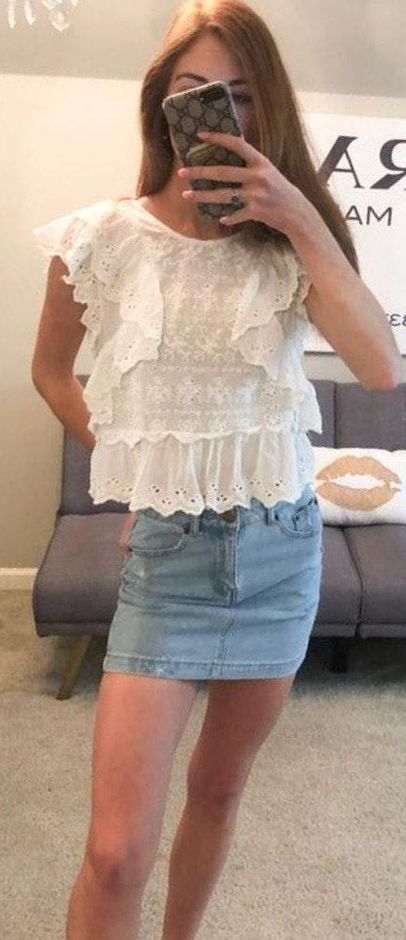 zara white ruffle top