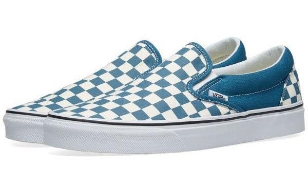 teal and white checkered vans