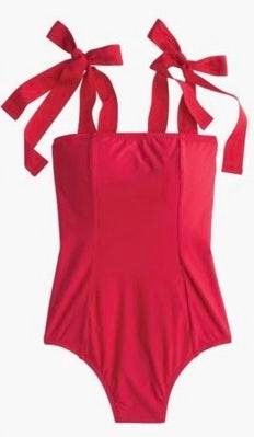 J Crew Red Tie Shoulder One Piece Curtsy