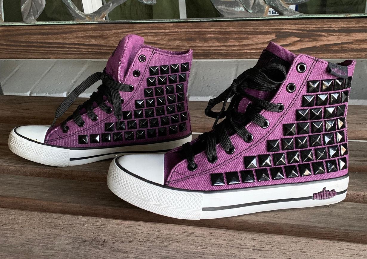 black and purple high tops