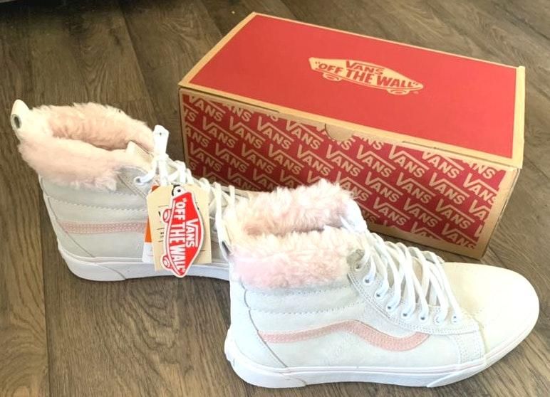 fur true white pink vans