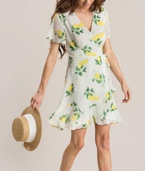 Lush Clothing Lush Lemon Print Wrap Mini Dress Curtsy