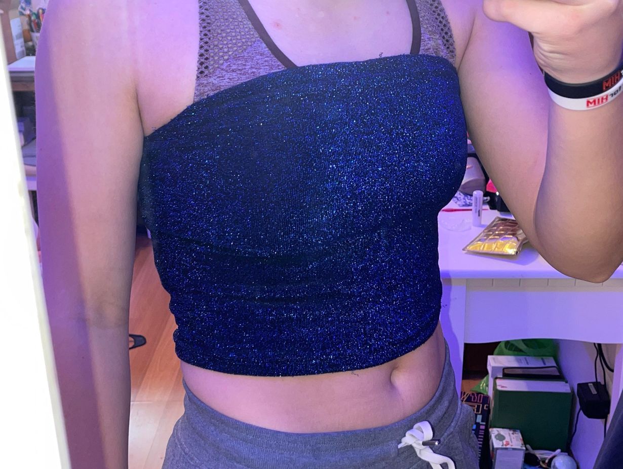 blue sparkly crop top