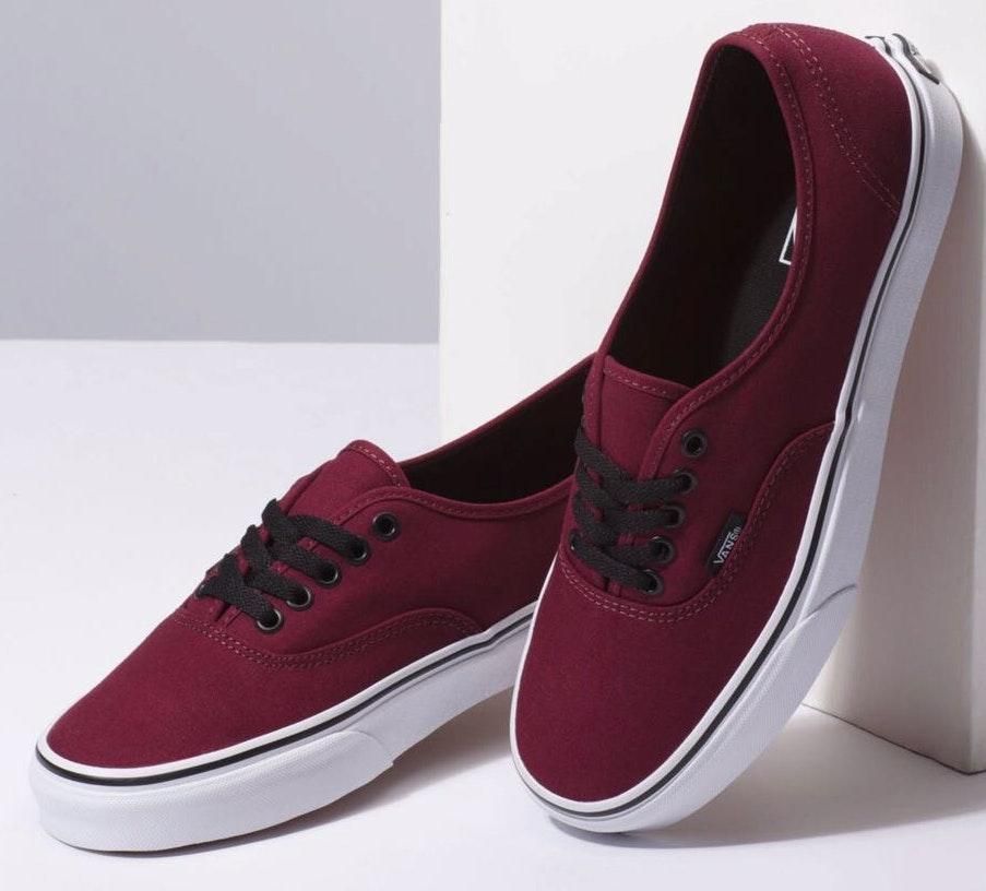 burgundy and white vans