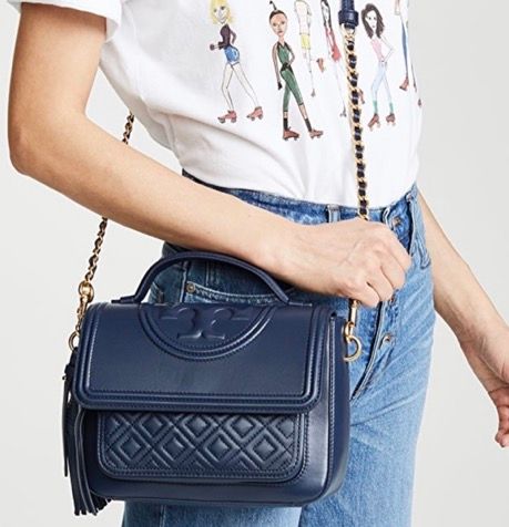 Tory burch fleming satchel navy Clearance
