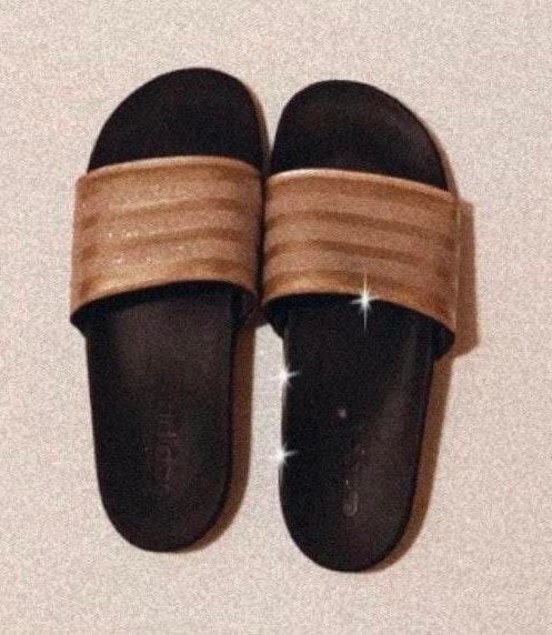 black and rose gold slides