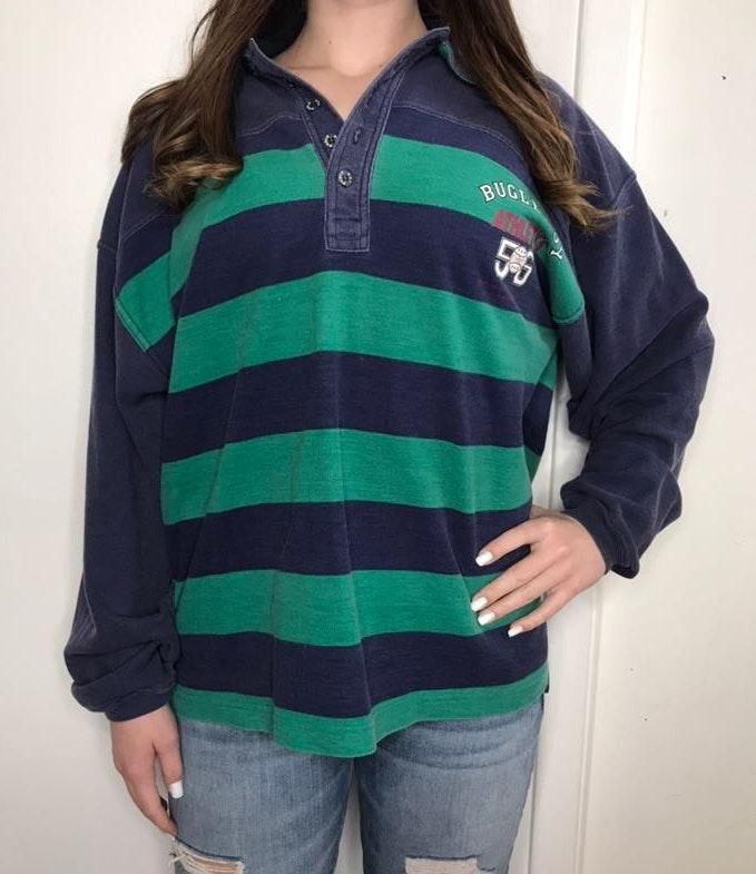 Bugle Boy Striped Green And Navy Long Sleeve Shirt Curtsy Bugle Boy Striped Green And Navy Long Sleeve Shirt Curtsy