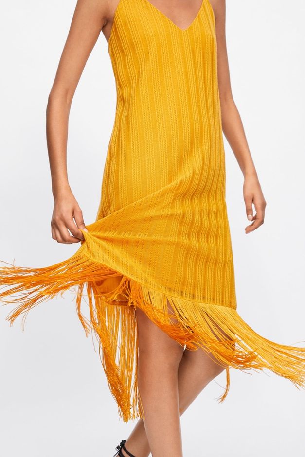 zara orange fringe dress