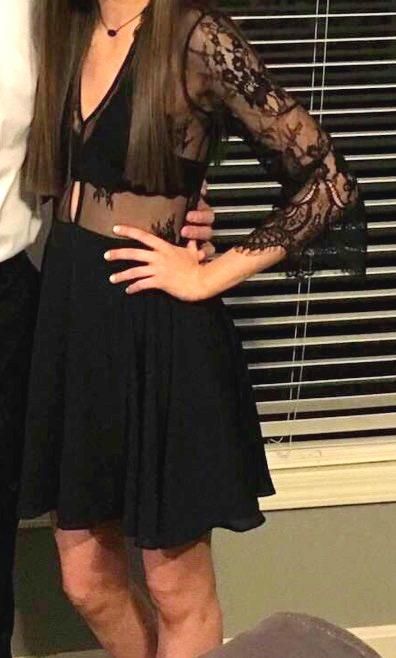 Bebe Black Long Sleeve Dress Upper Body Sheer Curtsy Bebe Black Long Sleeve Dress Upper Body Sheer Curtsy