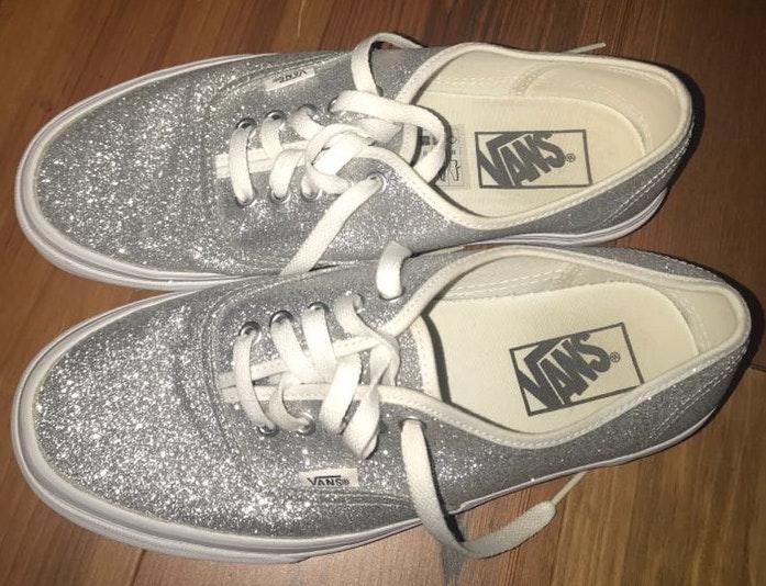 silver glitter vans