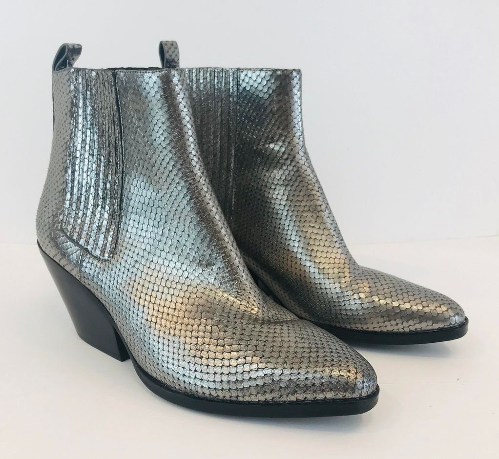 sinclair metallic embossed leather ankle boot
