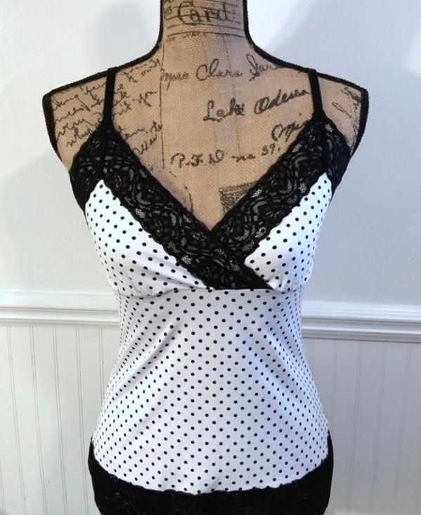 white tank top with black polka dots