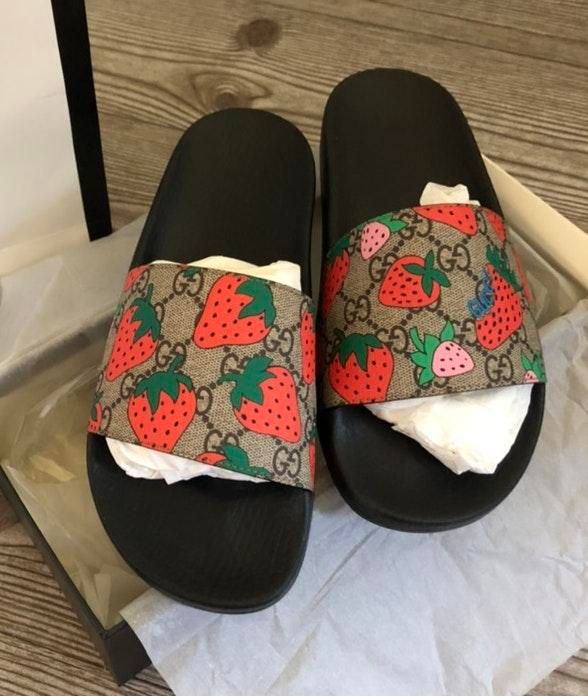 gucci slides with strawberries