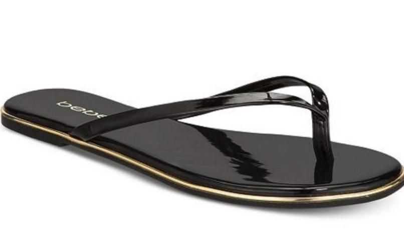 black patent flip flops