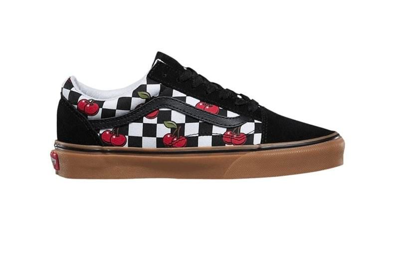 cherry checkered vans slip on
