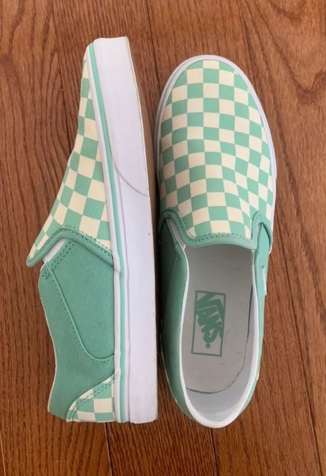 light green checkered vans