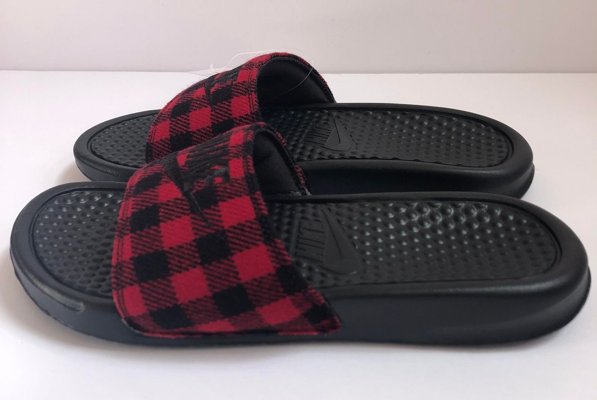 flannel nike slides