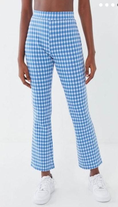 blue and white flare pants