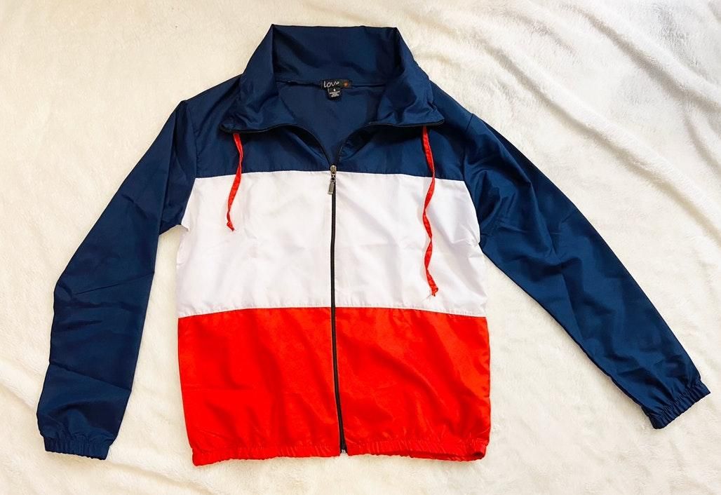 tommy hilfiger blue red and white jacket