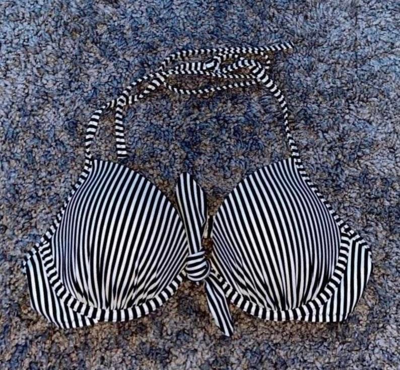 black and white striped bathing suit top