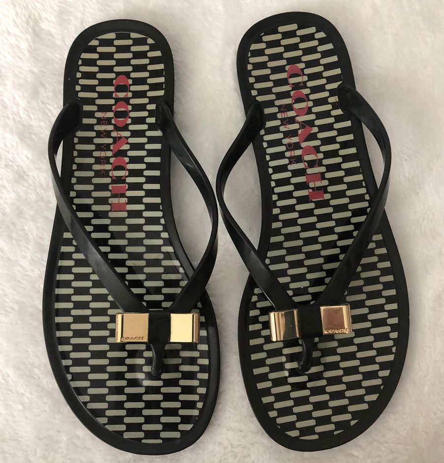 coach silver flip flops