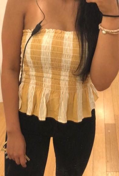 yellow and white tube top