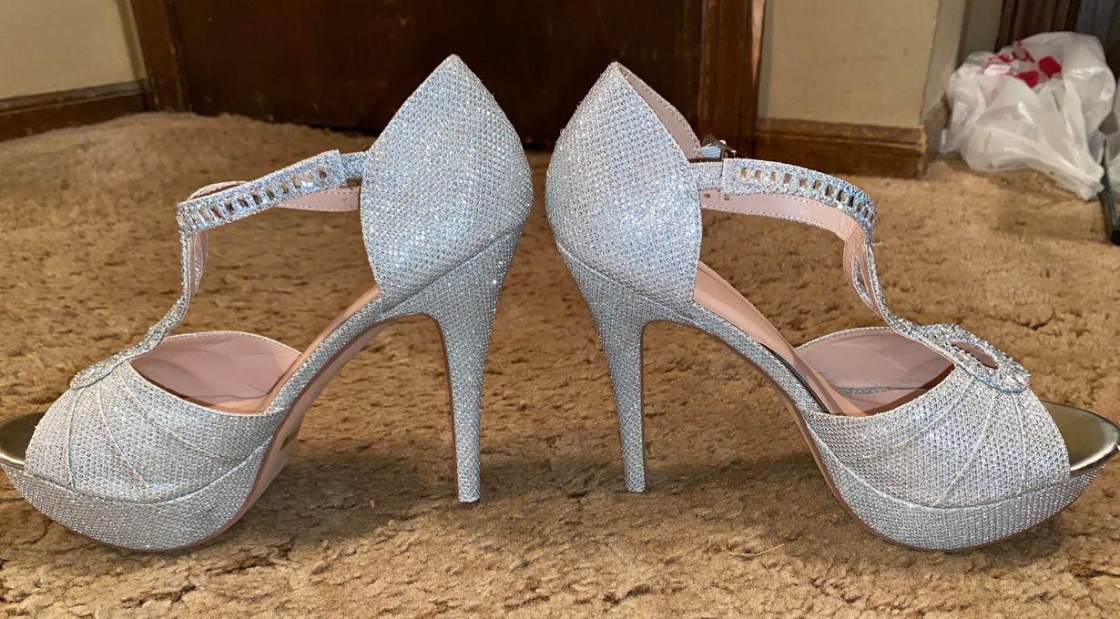 tan sparkly heels