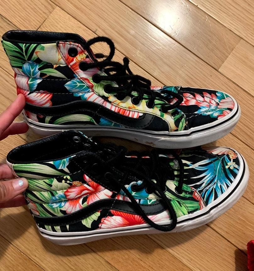 black floral high top vans