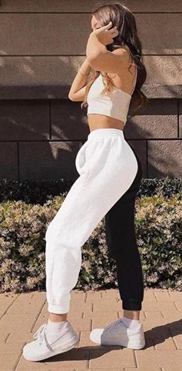 black and white half and half pants
