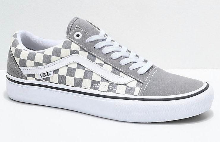 vans old skool pro grey checker & white skate shoes