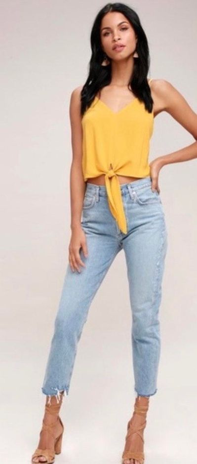 mustard yellow tie front top