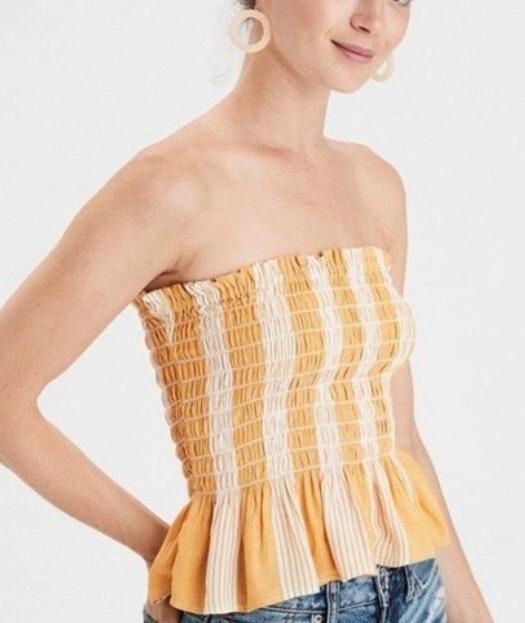yellow and white tube top