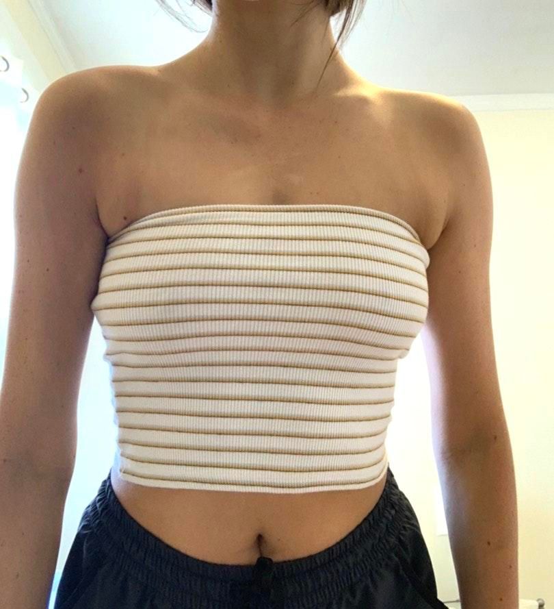 black and yellow striped tube top