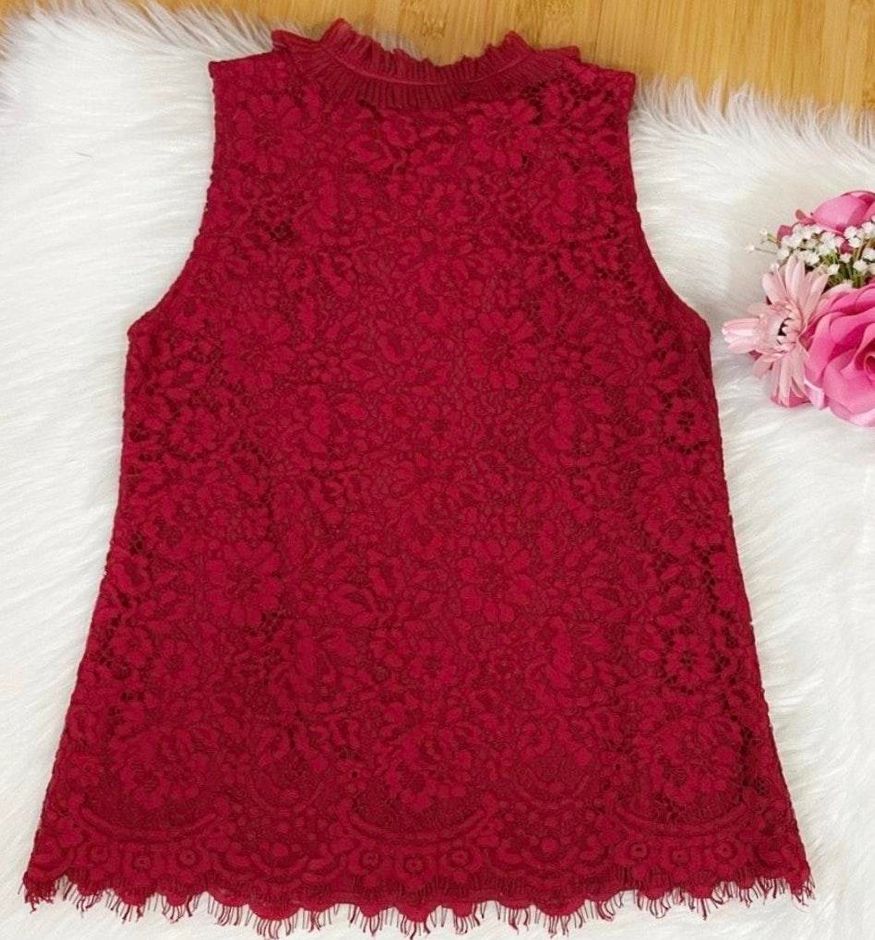 j crew lace ruffle neck top