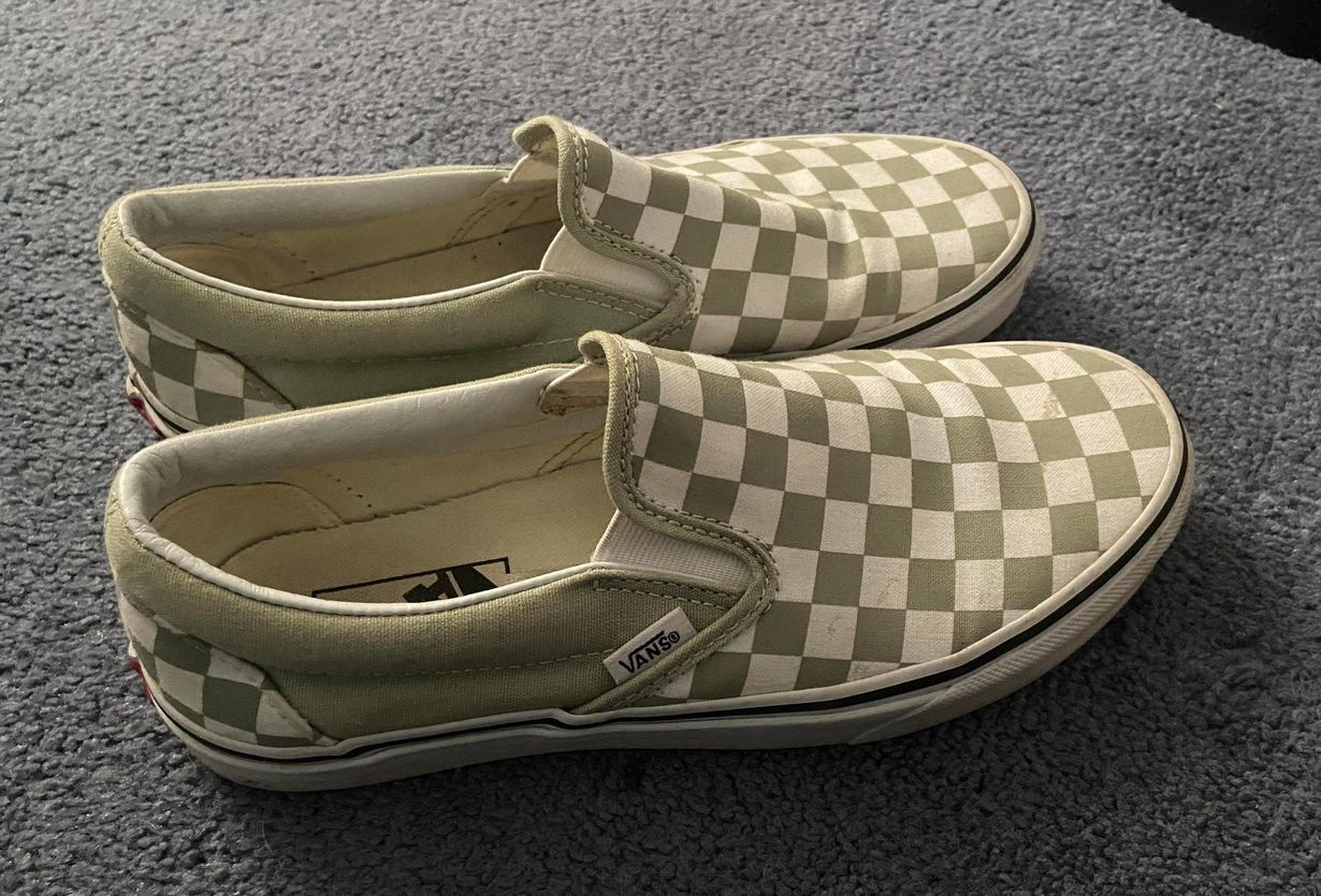 sage green checkered vans
