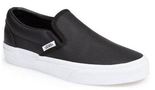 black leather slip on vans