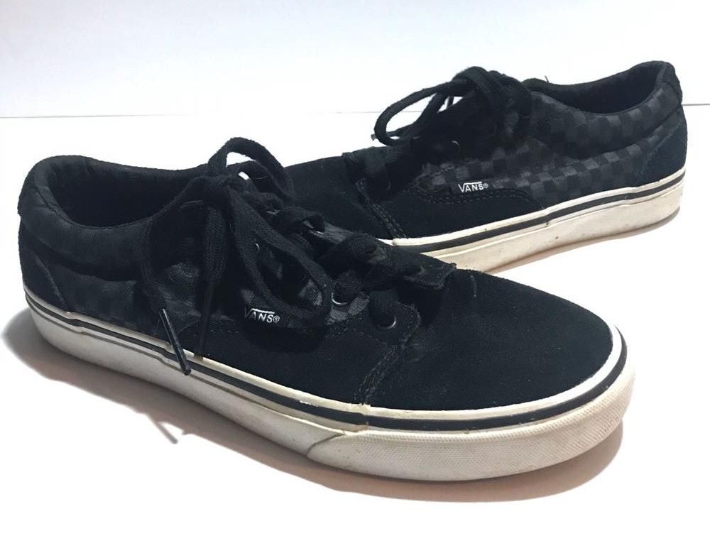 black and grey checkerboard vans lace up