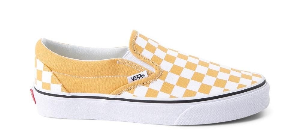 yellow checkered slip on vans