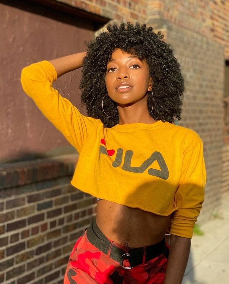 mustard yellow fila crop top