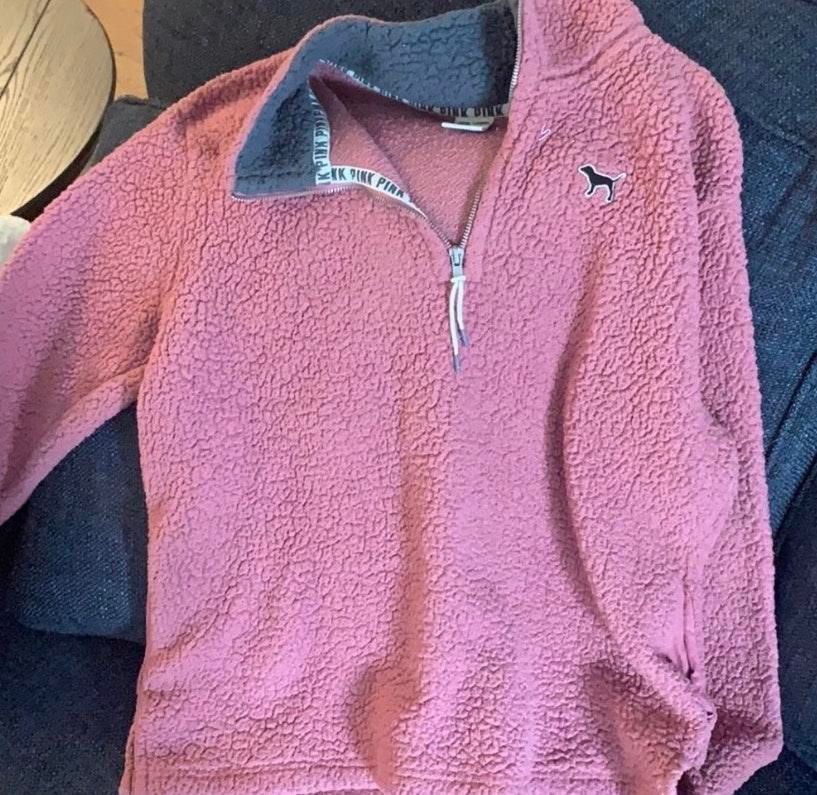 pink fuzzy quarter zip