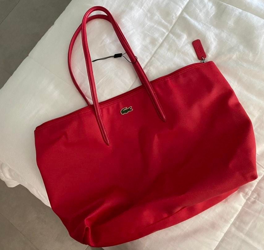 lacoste red tote bag