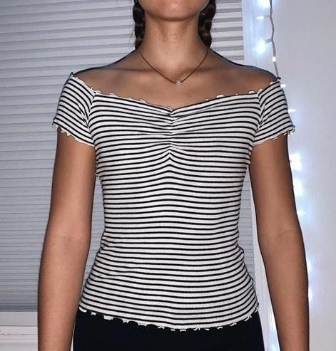 hollister striped off the shoulder top