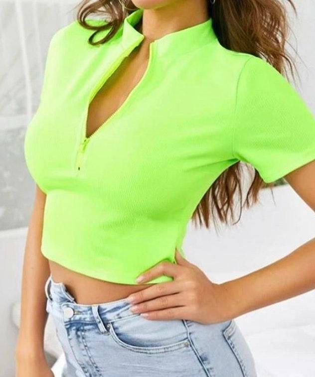 neon zip crop top