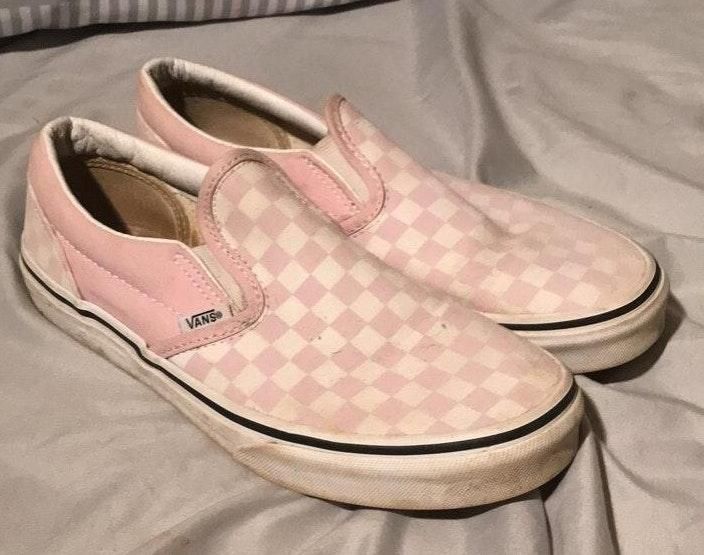 pink and white checkered vans